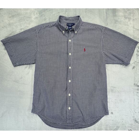 Ralph Lauren Other - RALPH LAUREN Boys Navy L Gingham Short Sleeve Button Down Shirt Red Pony